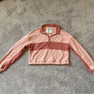 pink/peach quarter zip cropped sweatshirt